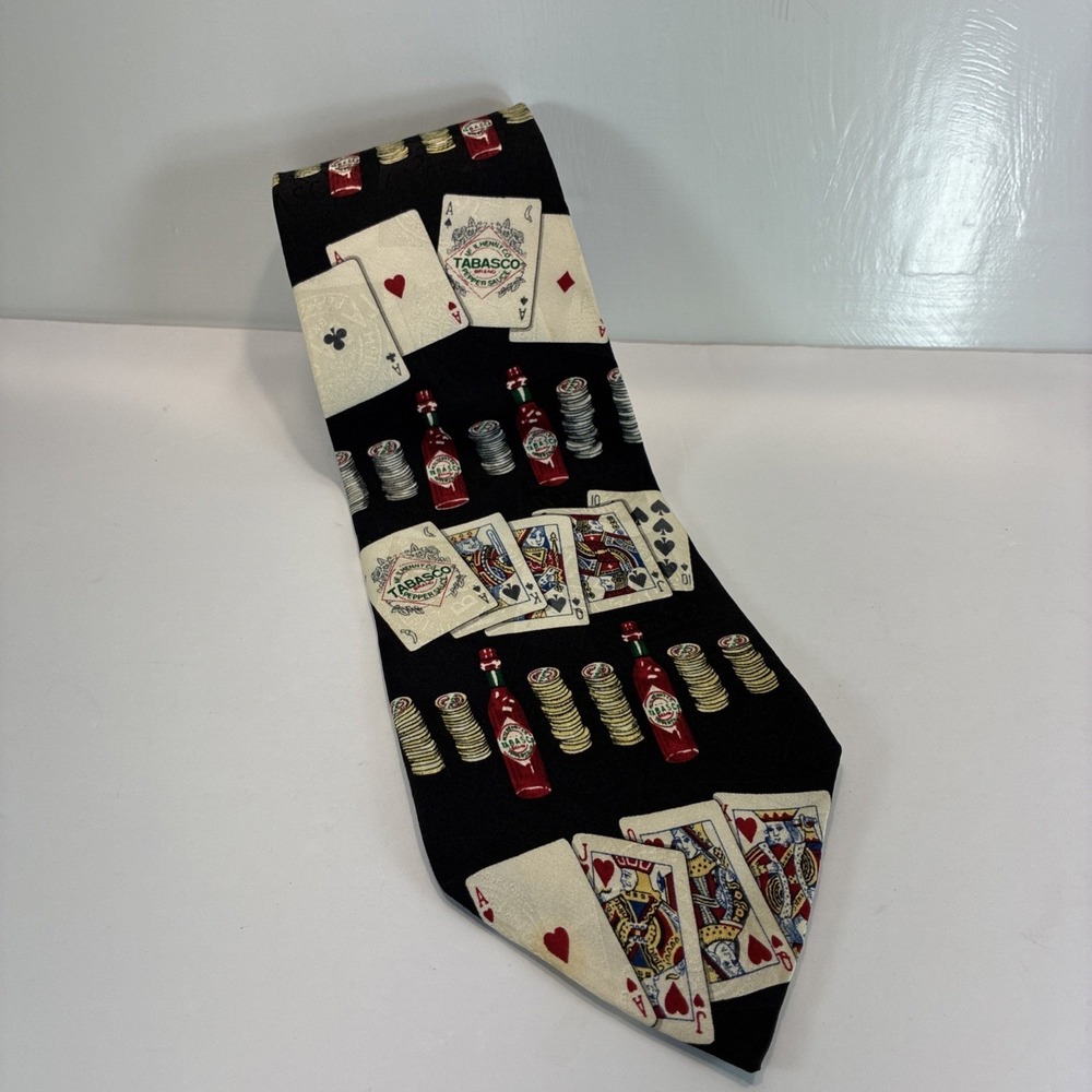 Tabasco Necktie Playing Cards Joker Novelty Silk Tie Made in USA Poker 4x58 In.